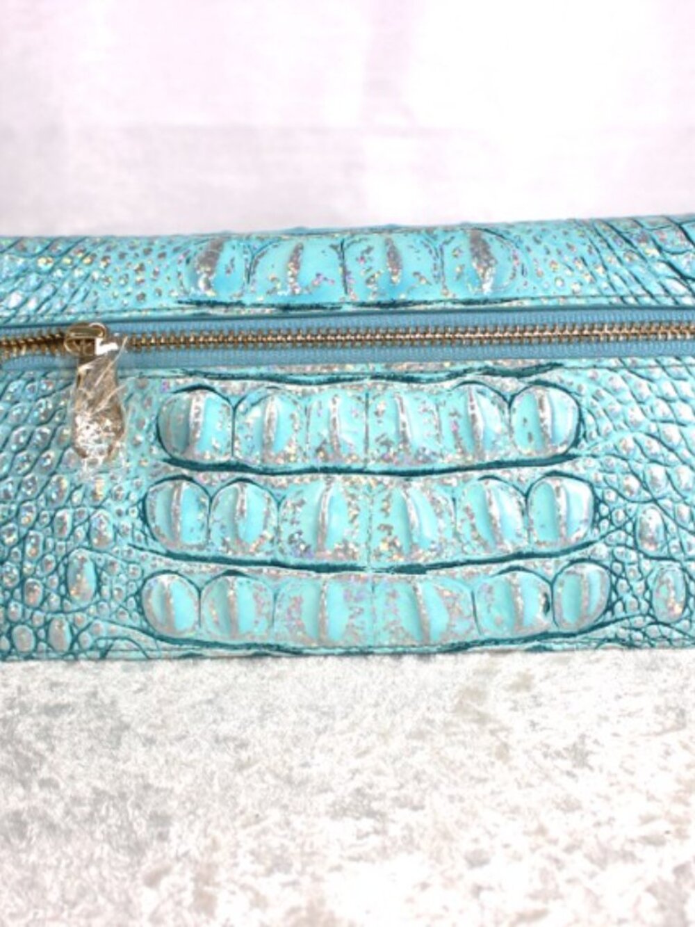 Brahmin Baby Blue Iridescent Croc Embossed Leather Satchel Wallet Set - Picture 14 of 15